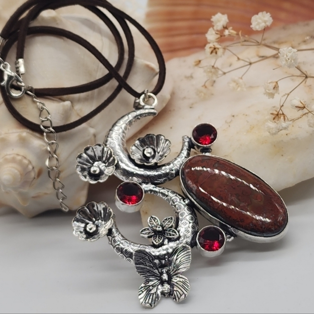 Moon Silver 925 Necklace Pendant Natural Agate Cabochon Stone Leather Necklace